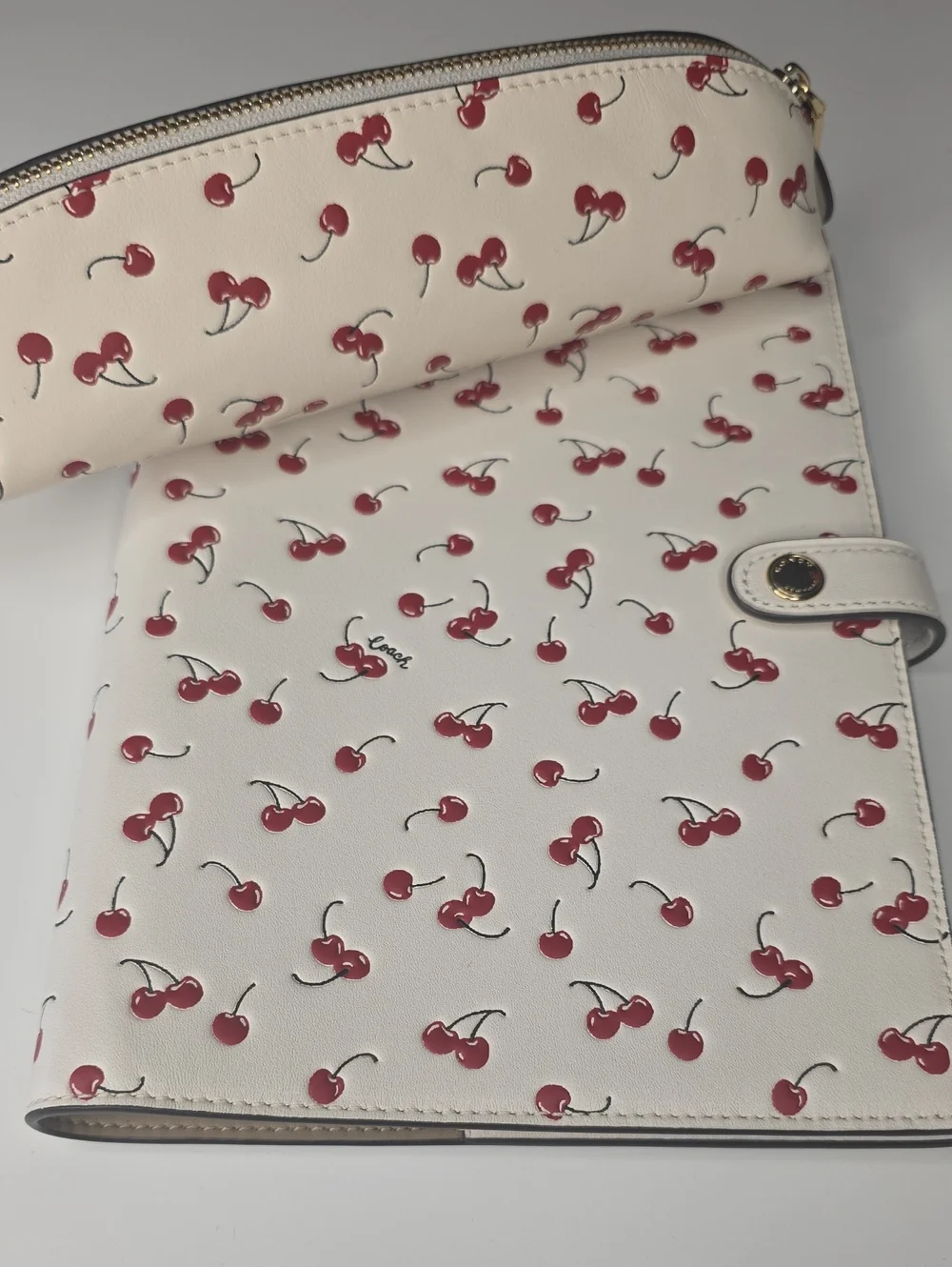 356- Coach White Notebook And Pencil Case In Cherry Print From July 2026